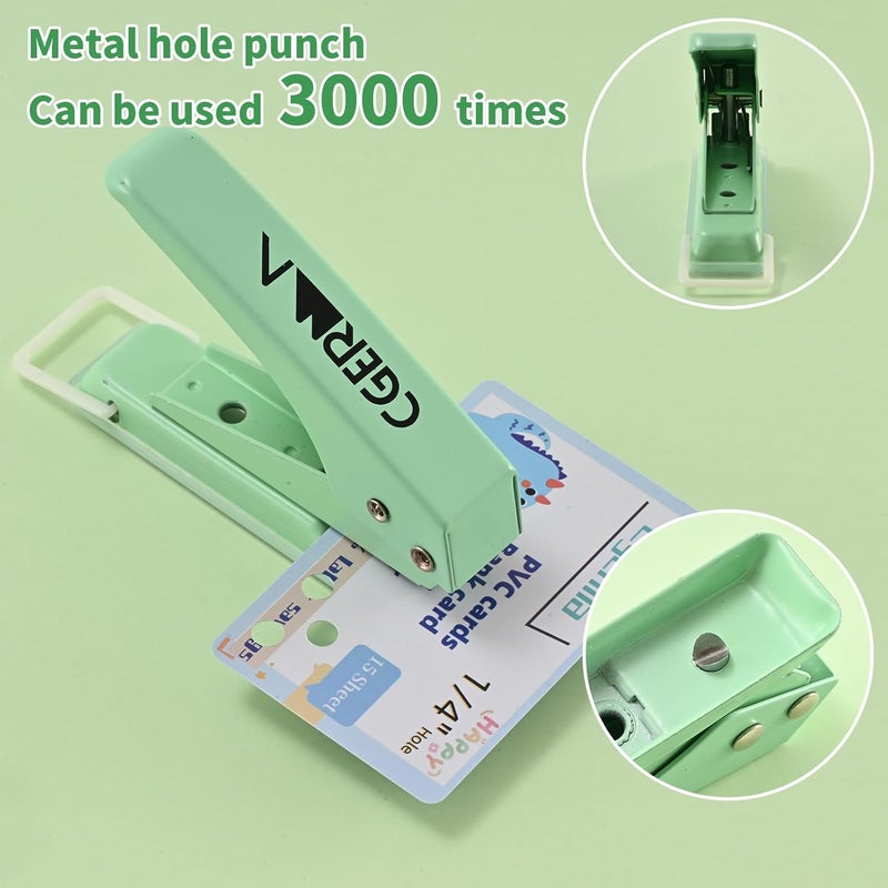 Cgerma Single Hole Puncher, 1/4" Hole, 50% Labor Savings, Heavy Duty Metal Punch, 15 Sheet Capacity, for ID Cards, Chipboard, Art Project, Crafts Easy Punching, Green - Image 3